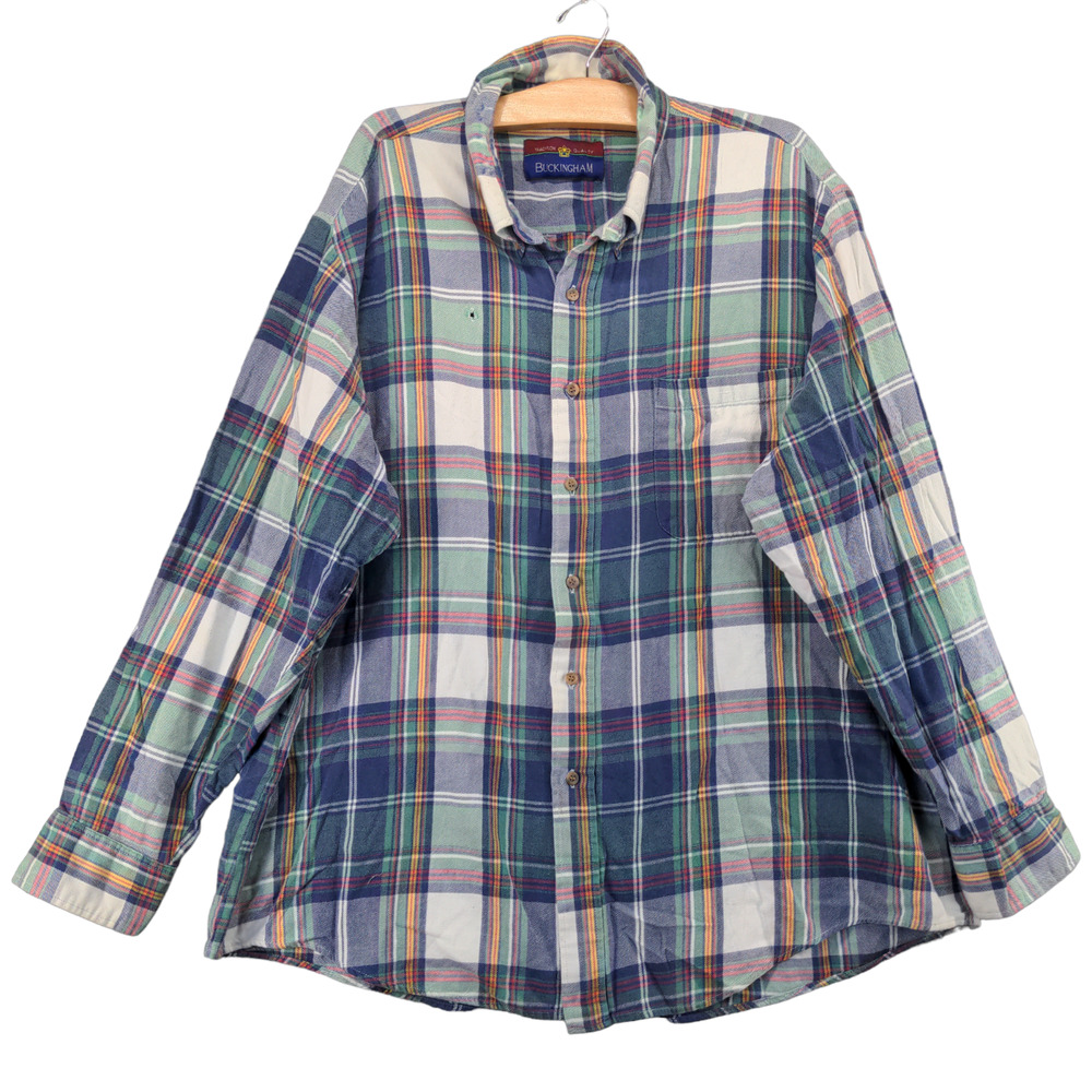 Vintage Buckingham Button Up Shirt Mens XXL Multi Plaid Chest Pocket Blue